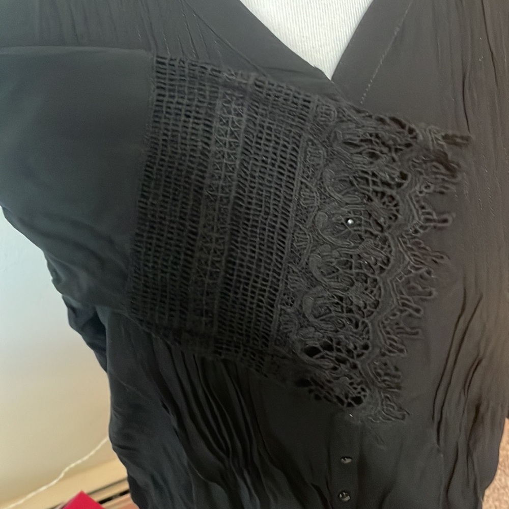 Coldwater Creek XL Black Lacey Button Down Long Sleeve Blouse - Picture 7 of 9